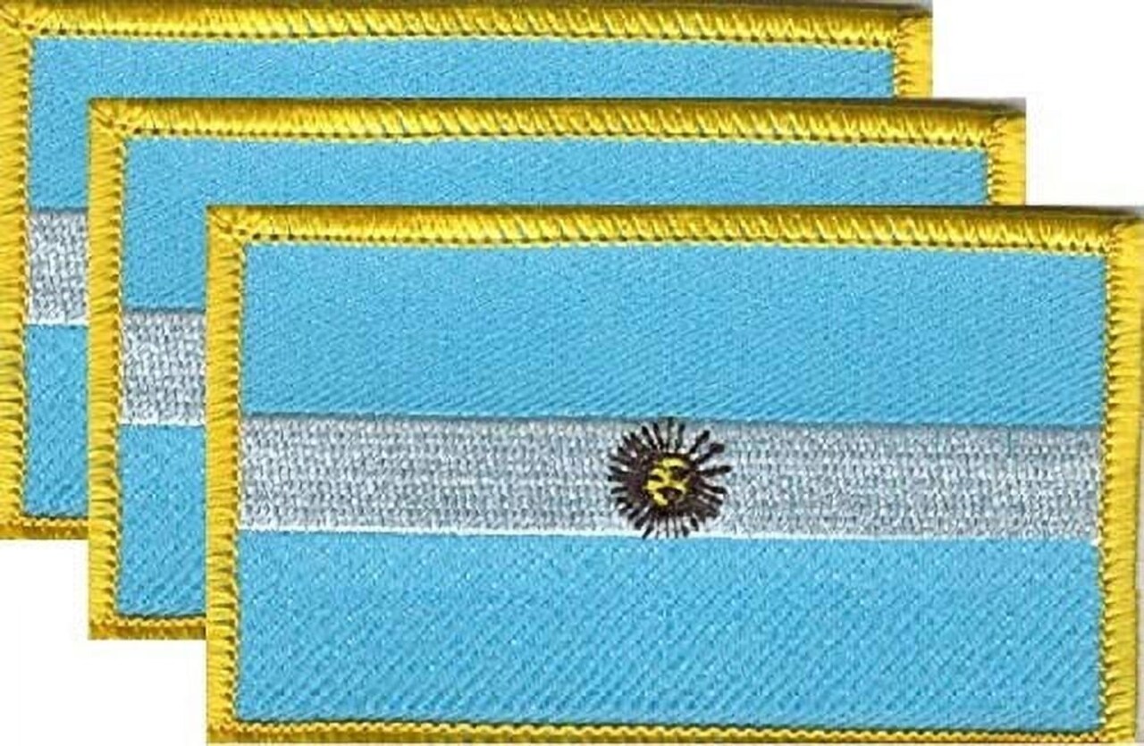 Argentina Flag Patch Set - Pack of 3 Embroidered Iron On or Sew On Emblems. 3.5" x 2.25"